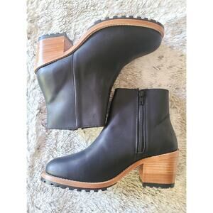 Patina Women’s Black Leather Ankle Boots Size 10 NWOT Block Heel Lug Sole